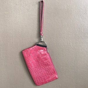 Bright pink snake skin wristlet